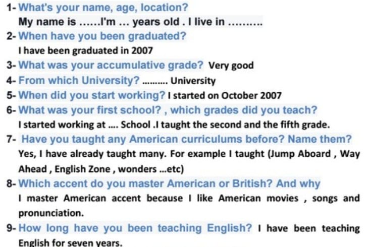 اسئله شخصيه بالانجليزي