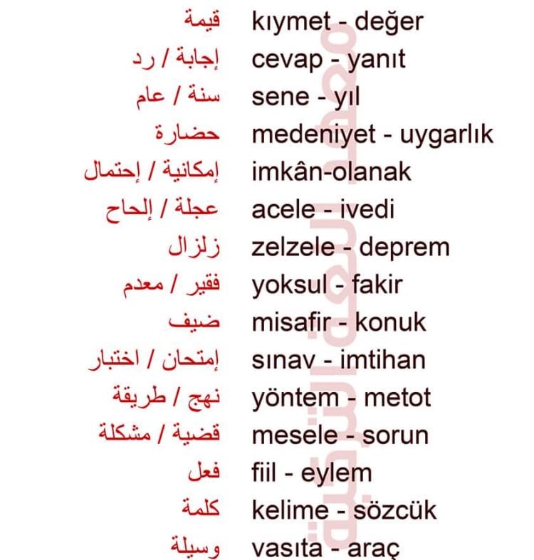 كلمات عامية باللغة التركية