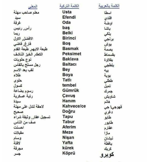 كلمات عامية باللغة التركية